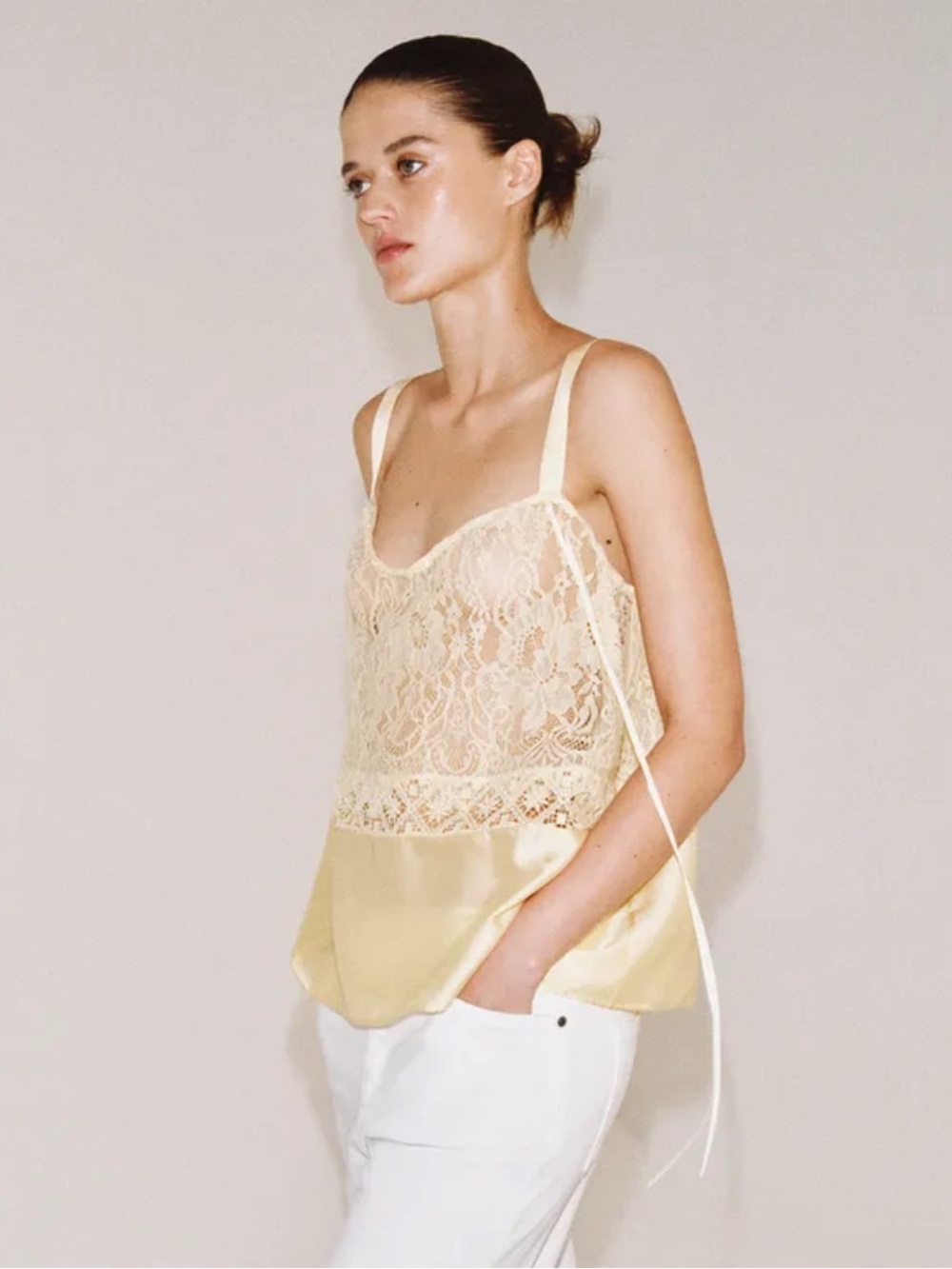 NWT Zara Woman Bloggers Fav ZW COLLECTION SATIN EFFECT LACE TOP Size M Medium